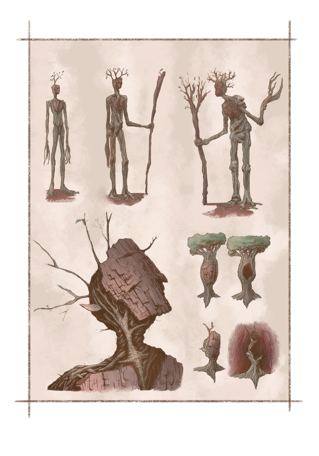 Tree-people character design: digital illustration