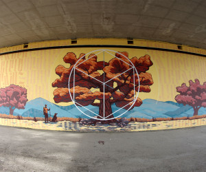 Mural representing Nature and Geometry by Chus and Ivan Tresoldi for Anas and Casermarcheologica in Sansepolcro